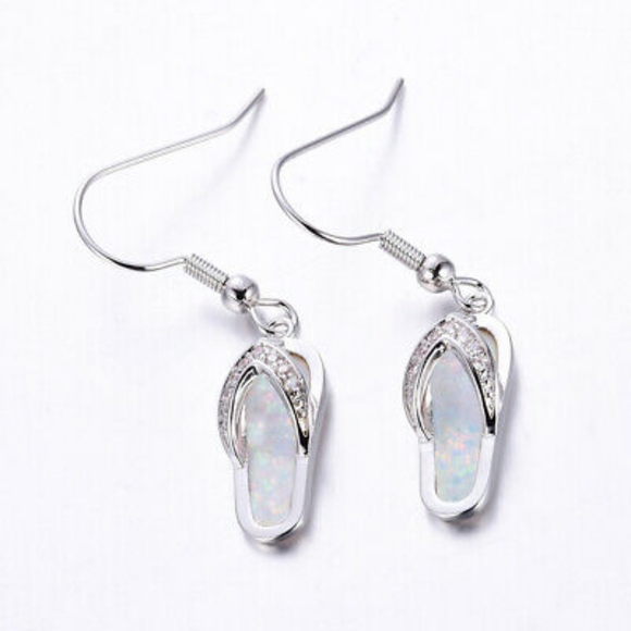 Fire Opal & White Sapphire Sandal Drop Earrings - Picture 7 of 7